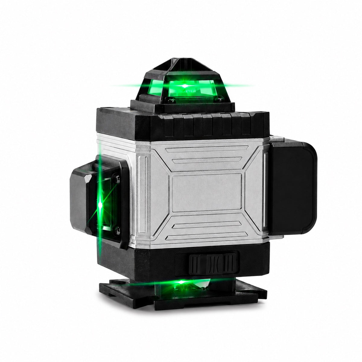 Niveau laser 360° Kovarek K16 Pro sur fond blanc, lignes vertes projetées