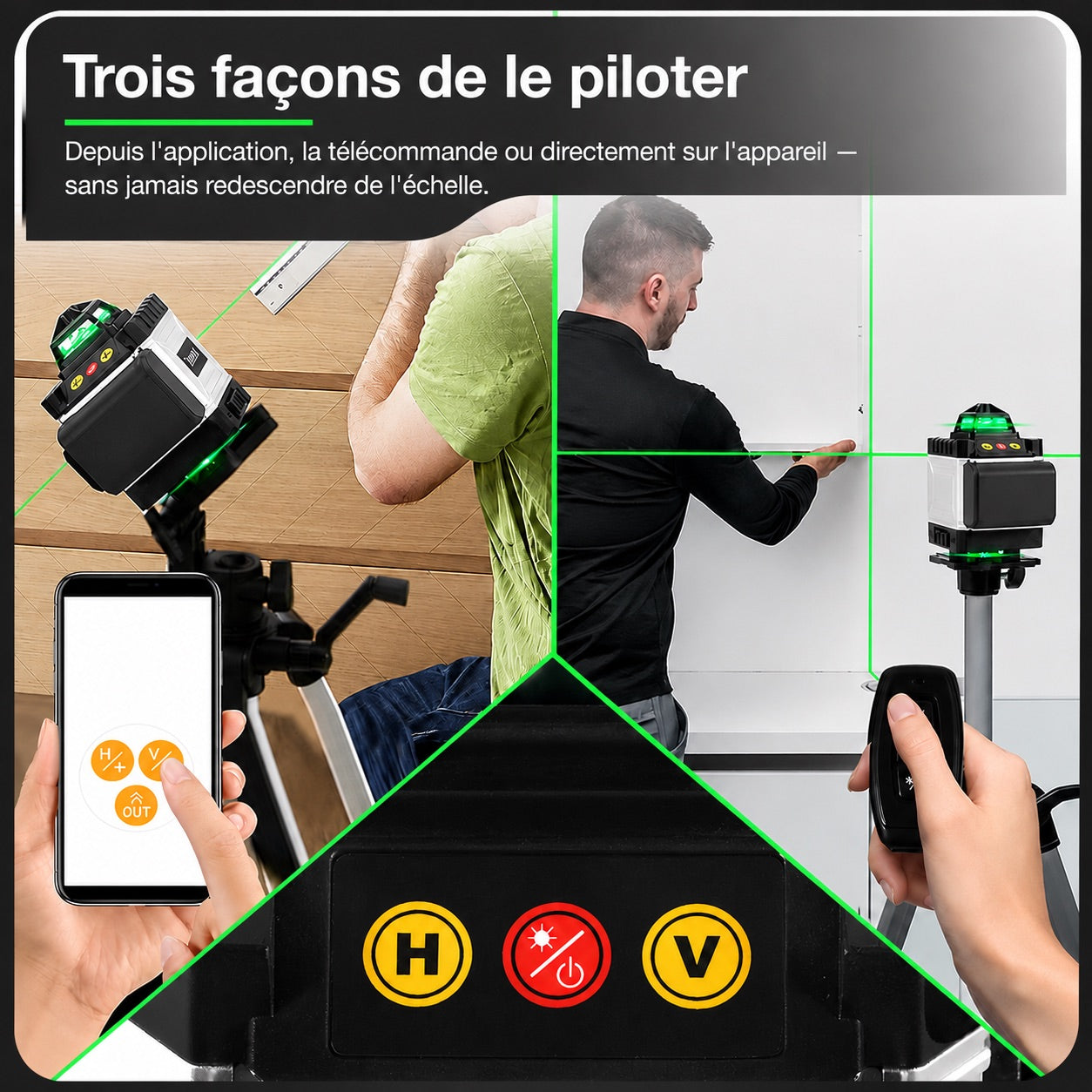 Le Kovarek K16 Pro piloté depuis l'application mobile, la télécommande ou les boutons de l'appareil Image