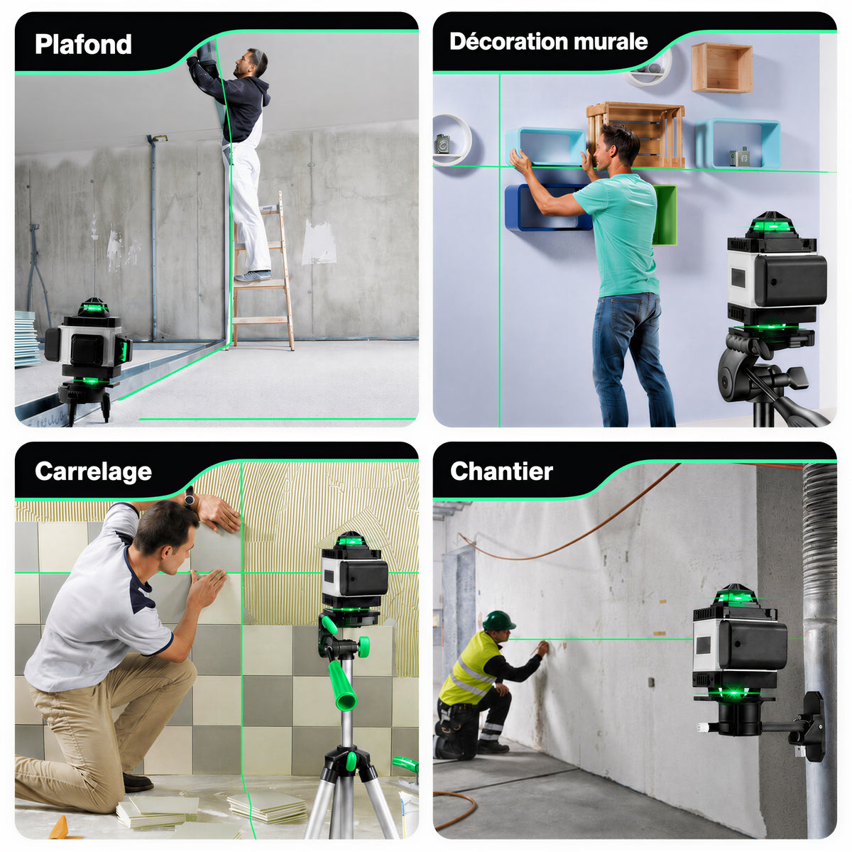 Le K16 Pro en usage : plafond, décoration murale, carrelage et chantier