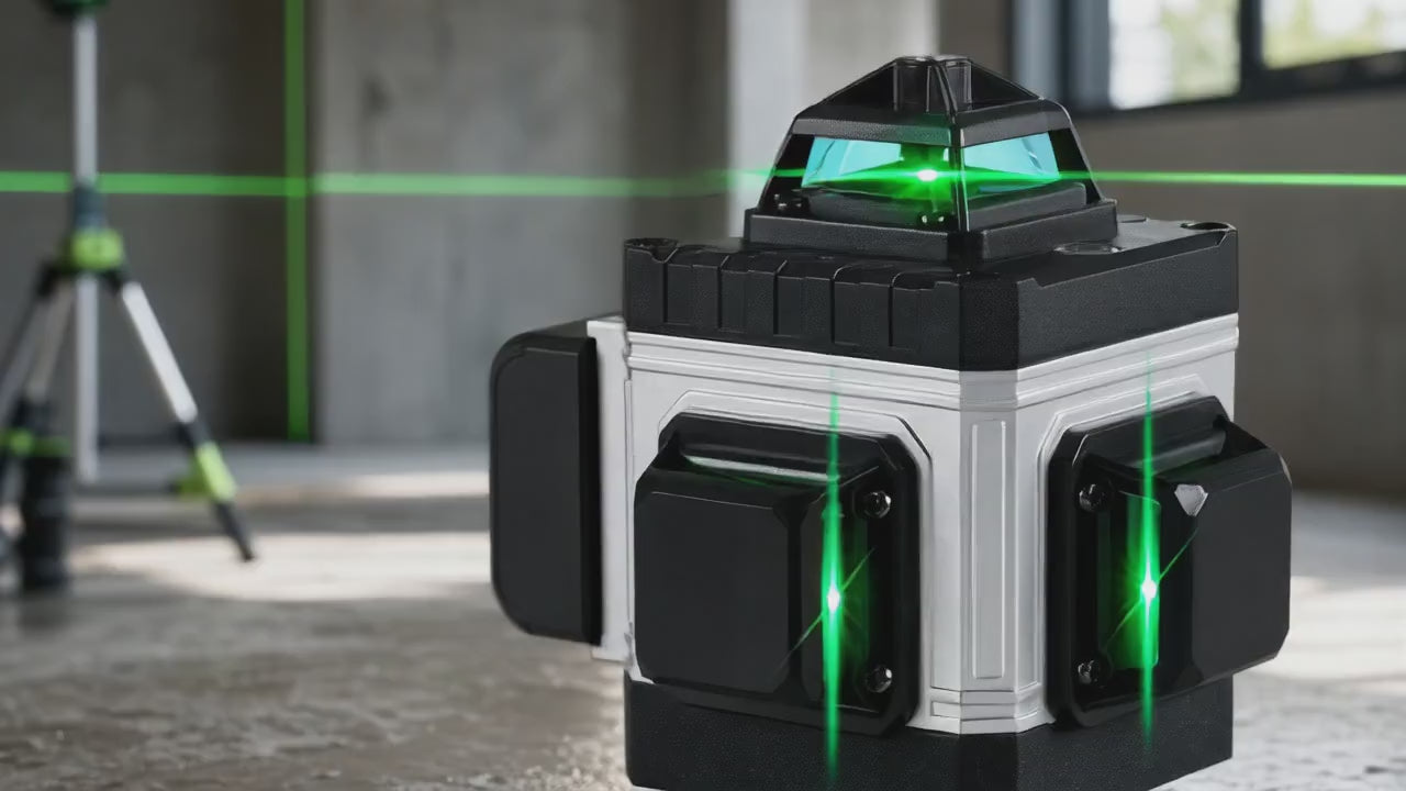 Démonstration du niveau laser Kovarek K16 Pro projetant ses lignes vertes